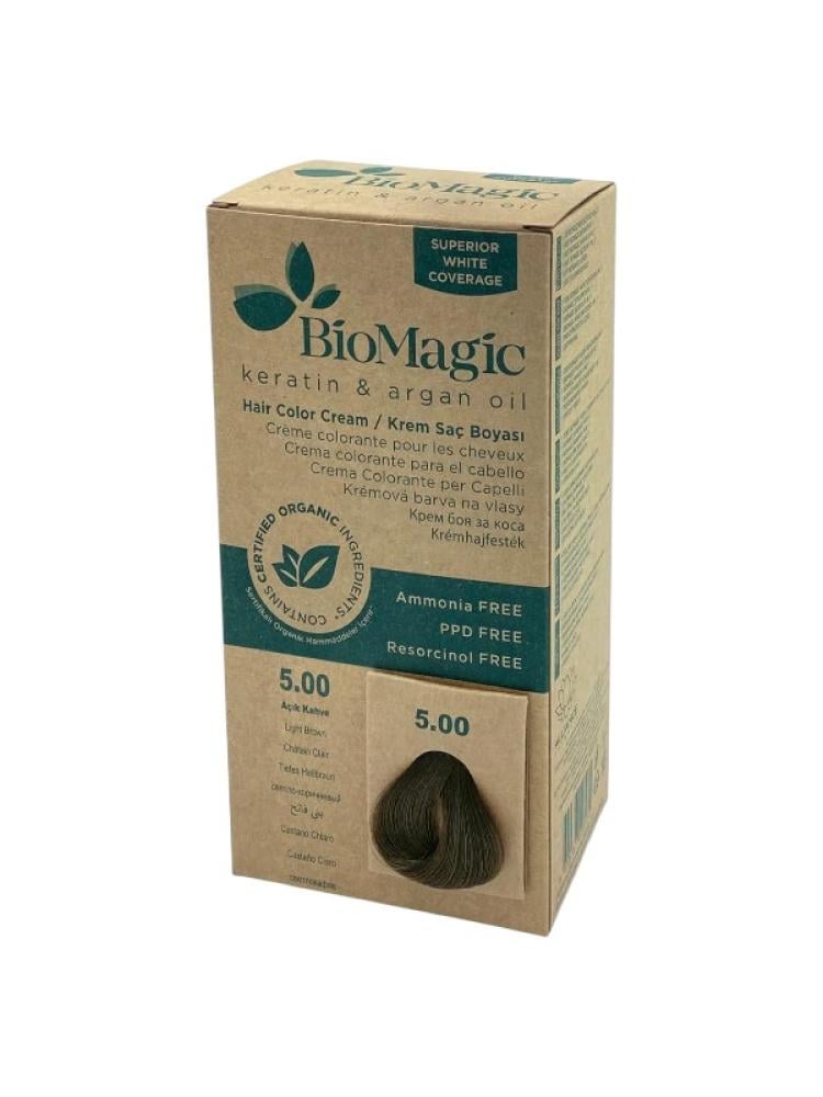BioMagic Hair Color Cream - Keratin & Argan Oil - Light Brown 5.00