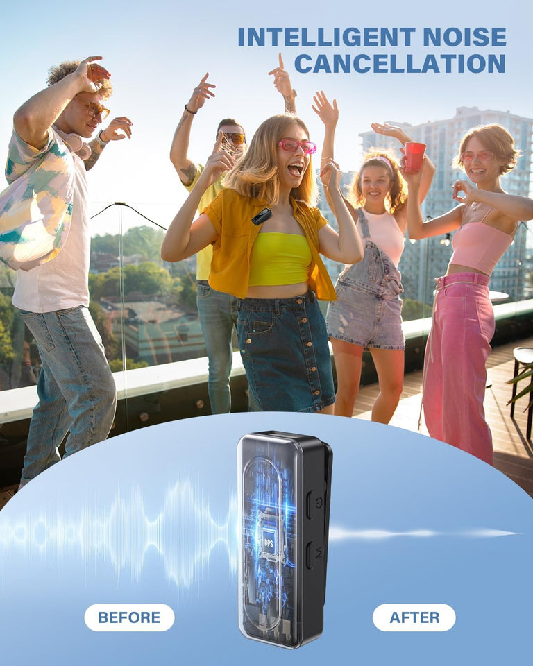 Wireless Lavalier Microphone – USB-C, Noise-Canceling