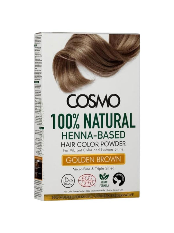Cosmo Henna Hair Color Powder - Golden Brown, Natural Shine & Gray Coverage - 100g
