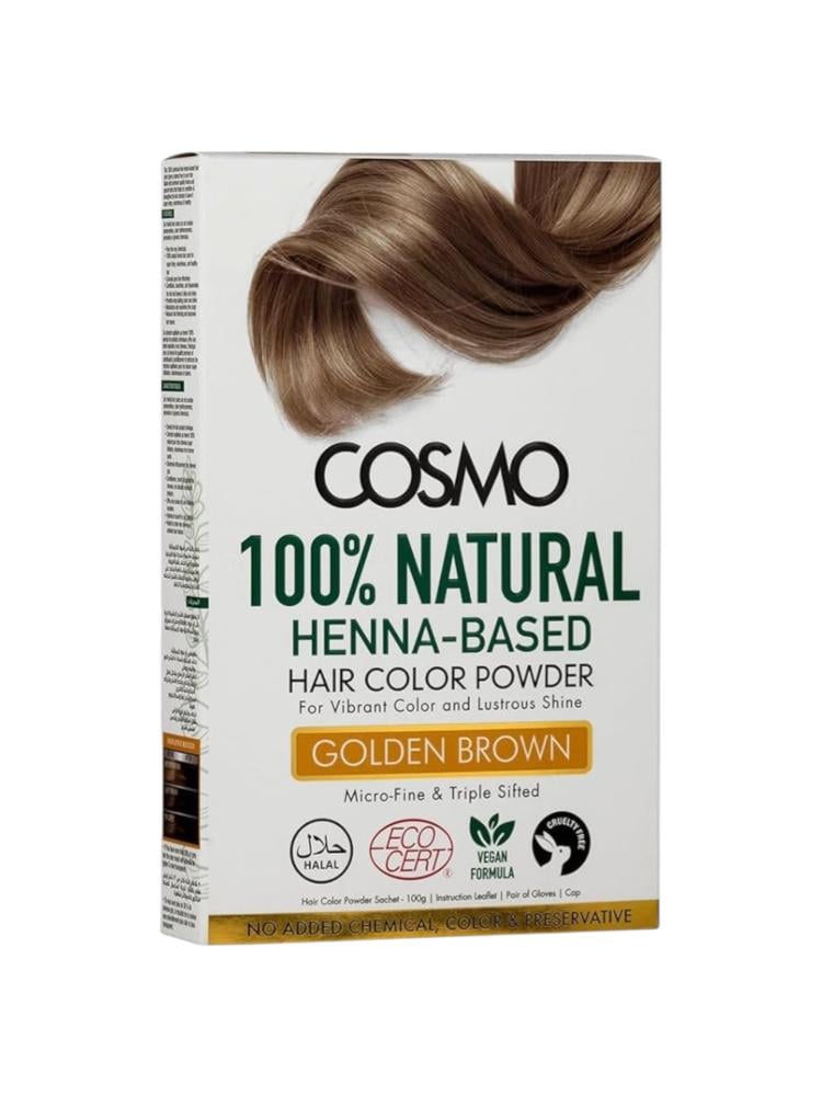 Cosmo Henna Hair Color Powder - Golden Brown, Natural Shine & Gray Coverage - 100g