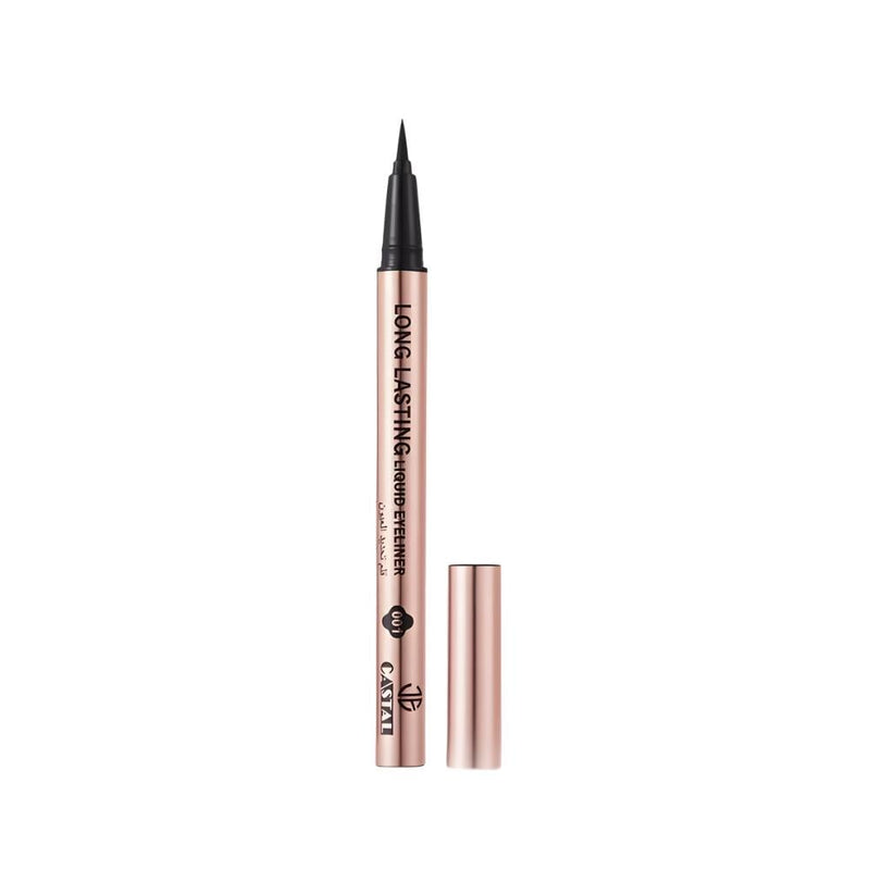 Castal Waterproof Liquid Eyeliner, Black, Fine Brush Tip, 12-Hour Wear