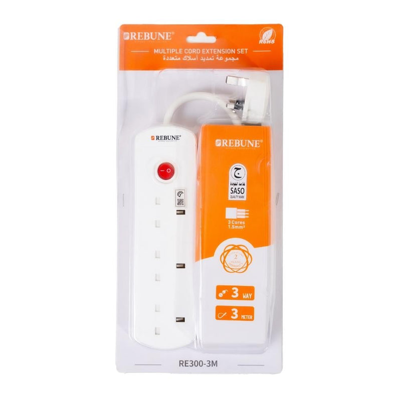 Rebune Power Strip 3-Outlet 2990W 3-Meter Cord White RE300-3M