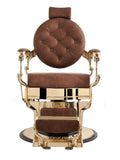 Salon System Barber Chair Brown Faux Leather Gold Frame