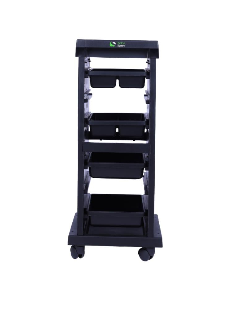 Salon System T-100X Rolling Tool Trolley - 4 Shelves - Black