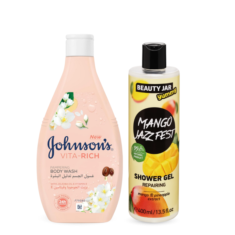 Beauty Jar Mango Pineapple Shower Gel & Johnson's Jojoba Oil Body Wash Set, 400ml x2
