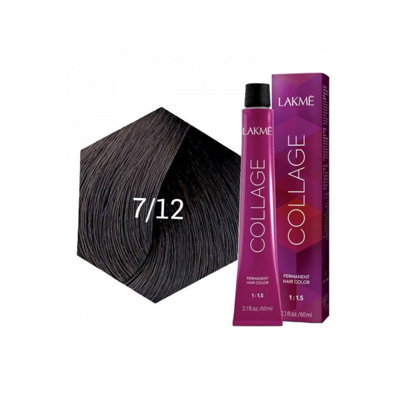 Lakme Collage Permanent Hair Dye, Ash Violet Medium Blonde, 7/12, 60ml