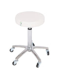 Salon System White Round Staff Chair with Wheels and Hydraulic Lift