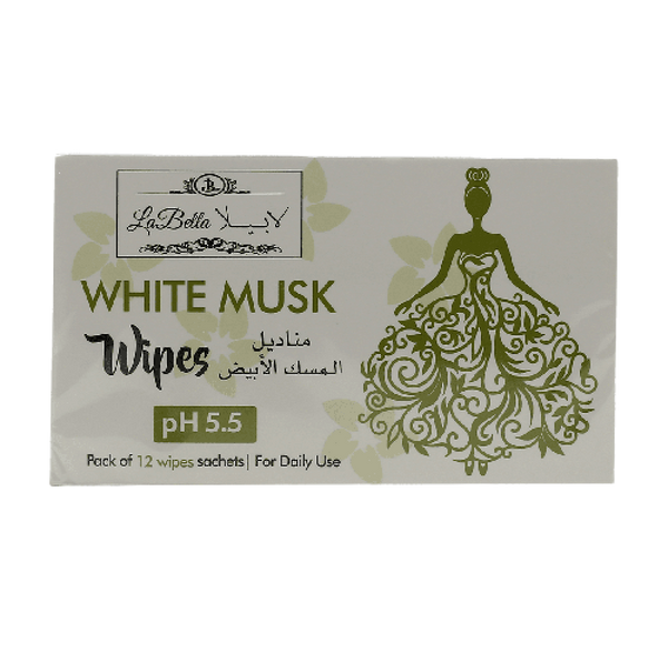 White Musk Facial Cleansing Wipes Refreshing Personal Care Labella 12pcs