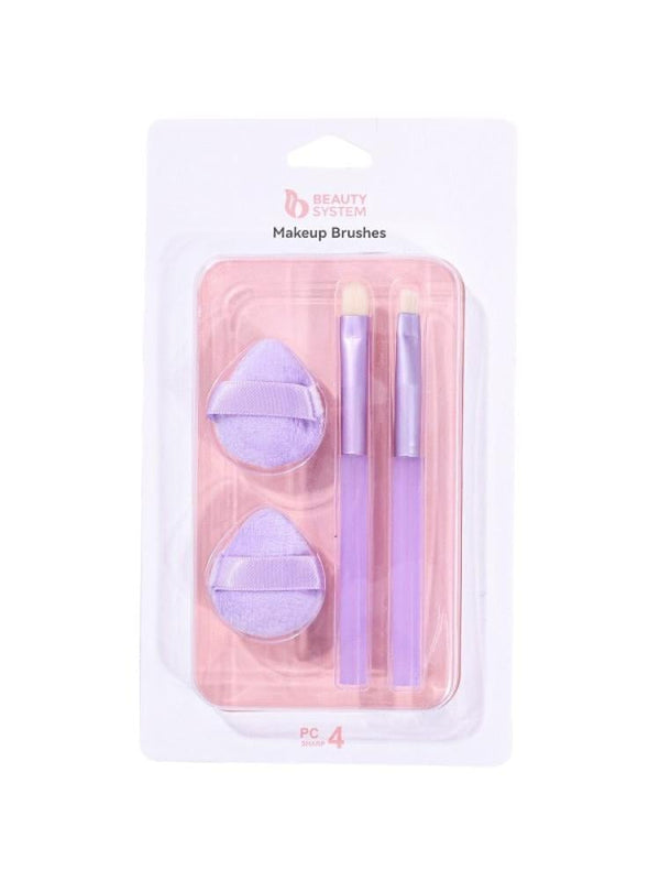 Beauty System Makeup Brush and Sponge Set - 4 Pcs - Assorted Colors