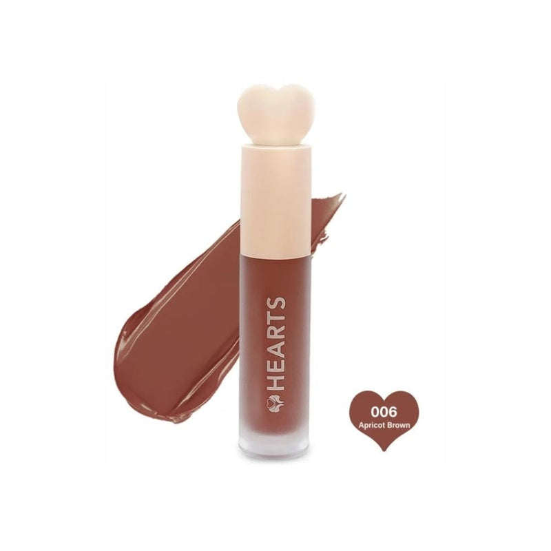 Hearts Matte Liquid Lipstick, Apricot Brown 006, Long-Lasting, Vegan