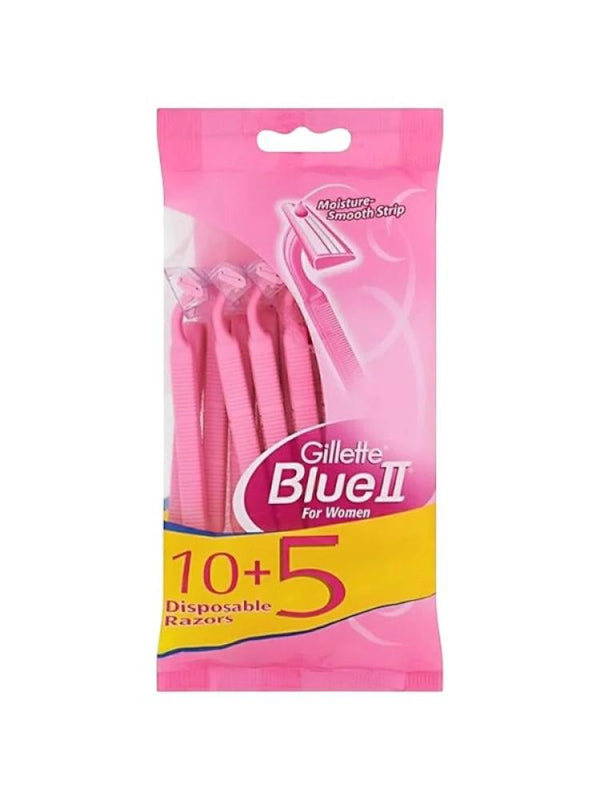 Gillette Blue 2 Women's Disposable Razors, Moisturizing Strip, 15 Count
