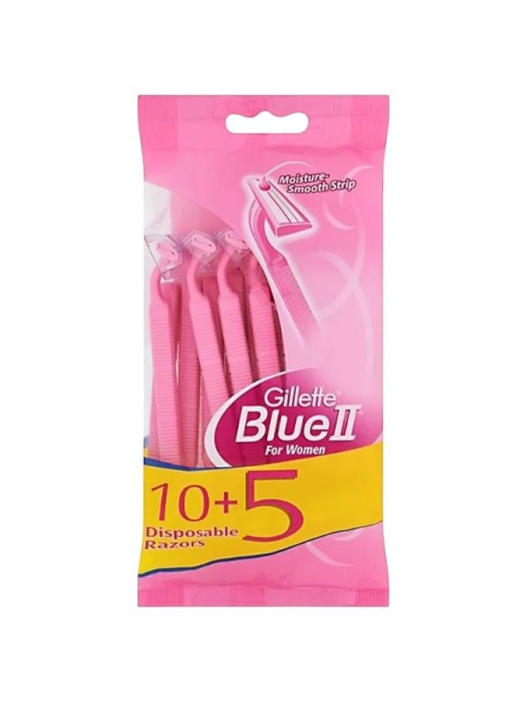 Gillette Blue 2 Women's Disposable Razors, Moisturizing Strip, 15 Count