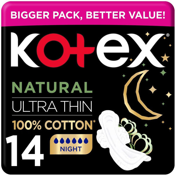 Ultra Natural Night Sanitary Pads Absorbent Feminine Care Kotex 14 Pcs