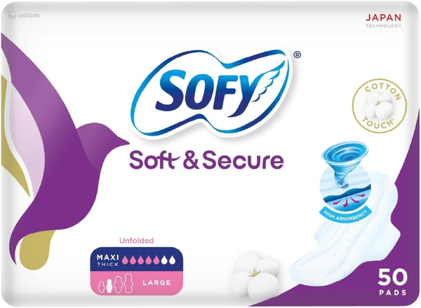 Sanitary Pads Soft and Secure Maxi Compressed Large 50 Pcs Sofy