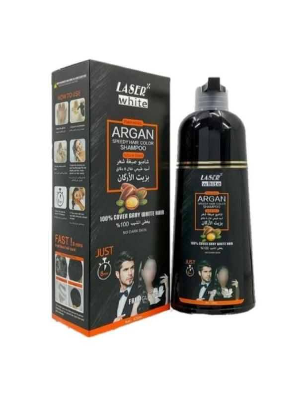 Black Hair Dye Shampoo 3 in 1 Natural Argan Oil Laser White 420ml