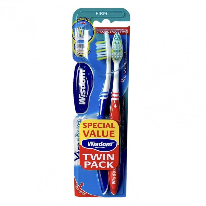Wisdom Extra Firm Toothbrush, Stiff Bristles, 2 Pack