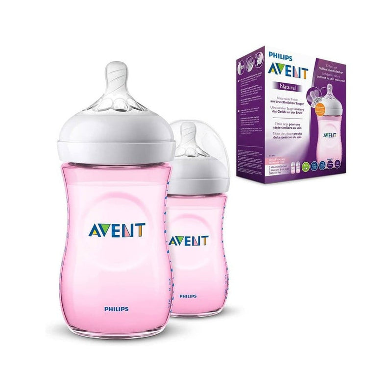 Philips Avent Natural Baby Feeding Bottles, Wide Nipple, 2-Pack, Pink