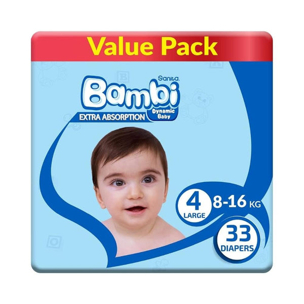 Bambi Size 4 Diapers 8-16kg Economy Pack Leak Protection 33 Pieces
