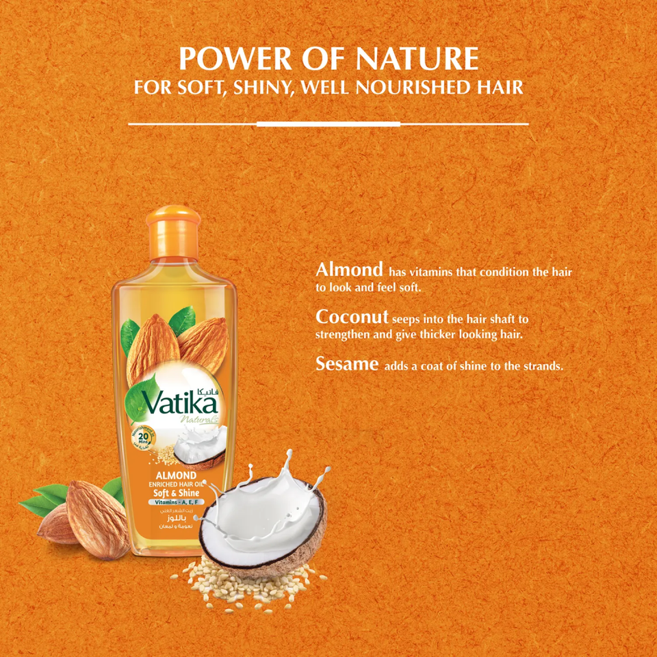 Vatika Hair Oil for Smoothness & Shine with Almonds Vitamins A, E & F 300ml