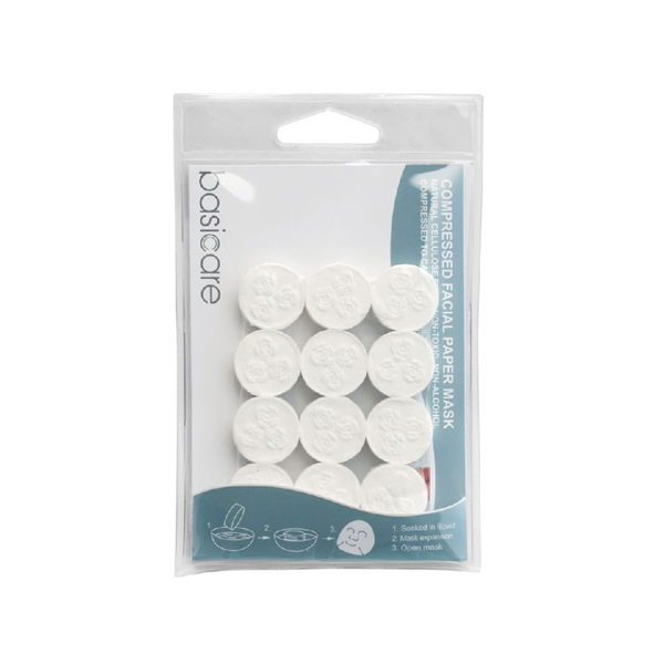 Basic Bisicare Compressed Sheet Face Mask, Natural Cellulose, 12-Piece