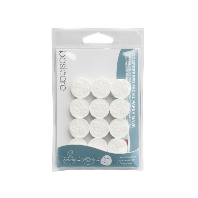 Basic Bisicare Compressed Sheet Face Mask, Natural Cellulose, 12-Piece