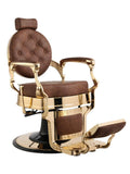 Salon System Barber Chair Brown Faux Leather Gold Frame