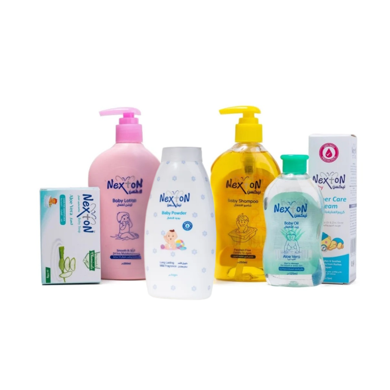 Nexton Newborn Baby Gift Set Aloe Vera Oil Shampoo Lotion Powder Cream Soap 6-Piece