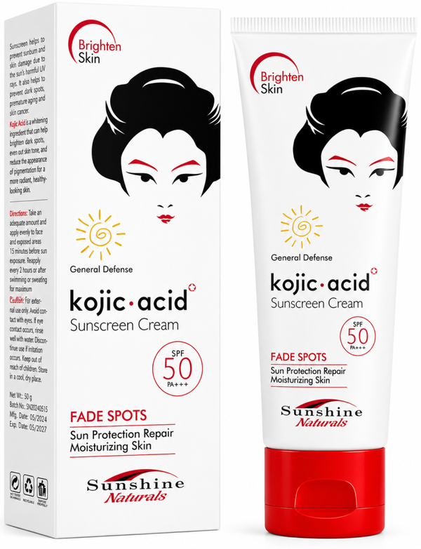Best Sunscreen Cream SPF50 Kojic Acid Brightening Formula Sunshine Naturals 50g