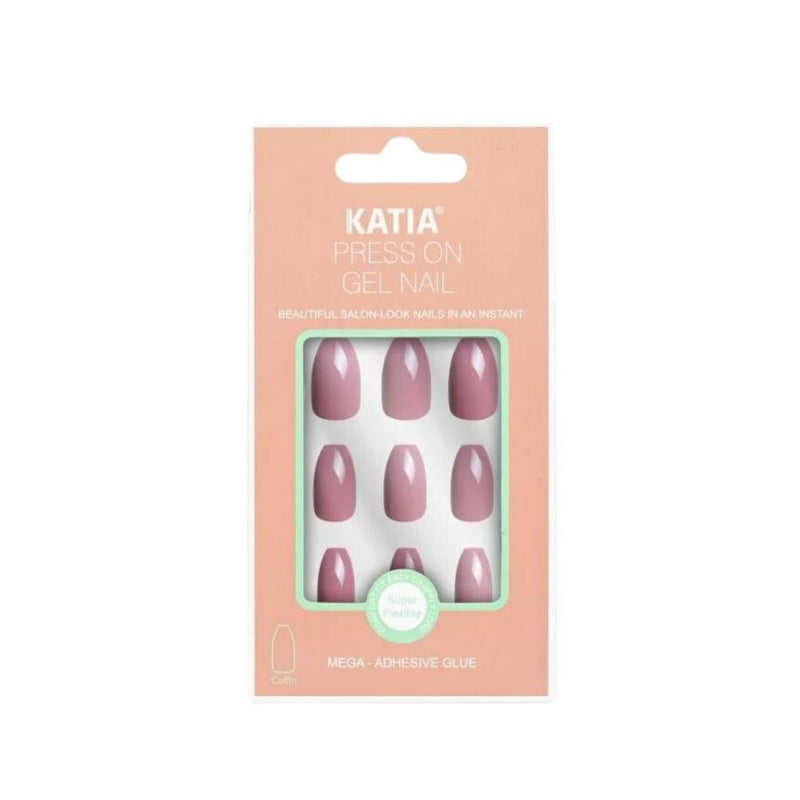 Katia Self-Adhesive Artificial Nails, Coffin Shape, Dark Pink, CK9