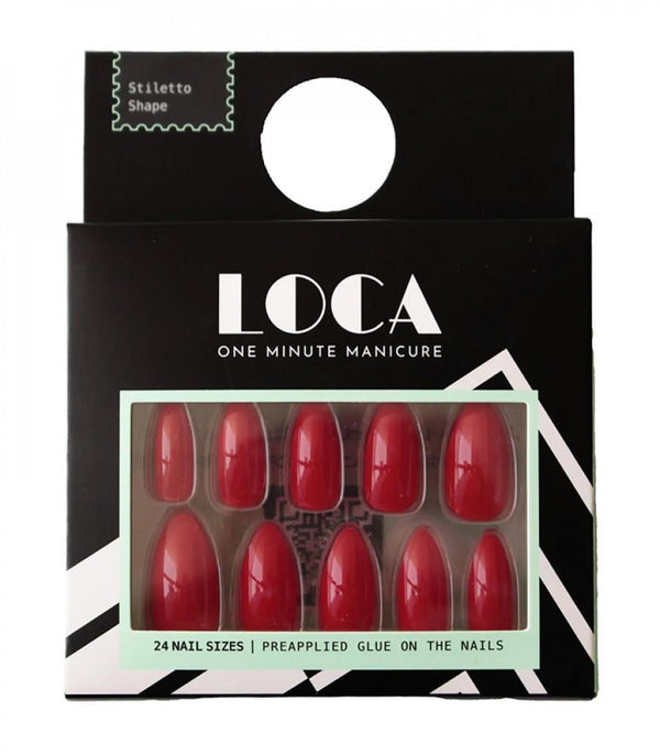 Red Press On Nails Stiletto Shape Bold Glossy Finish LOCA 24 Pieces
