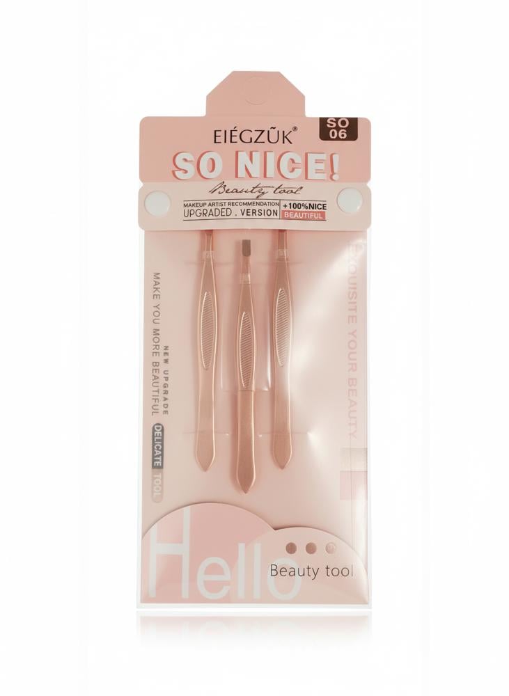 Tweezerman Petite Tweeze Set Rose Gold Eyebrow Grooming 3 Piece