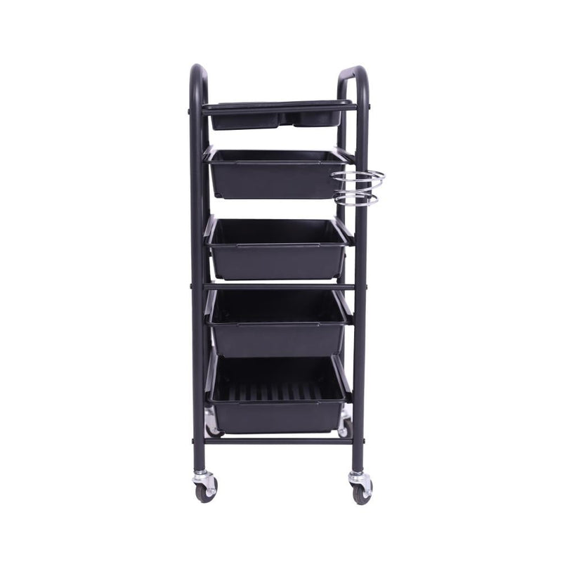 Salon System 4-Drawer Trolley with Hair Dryer Holder - Black