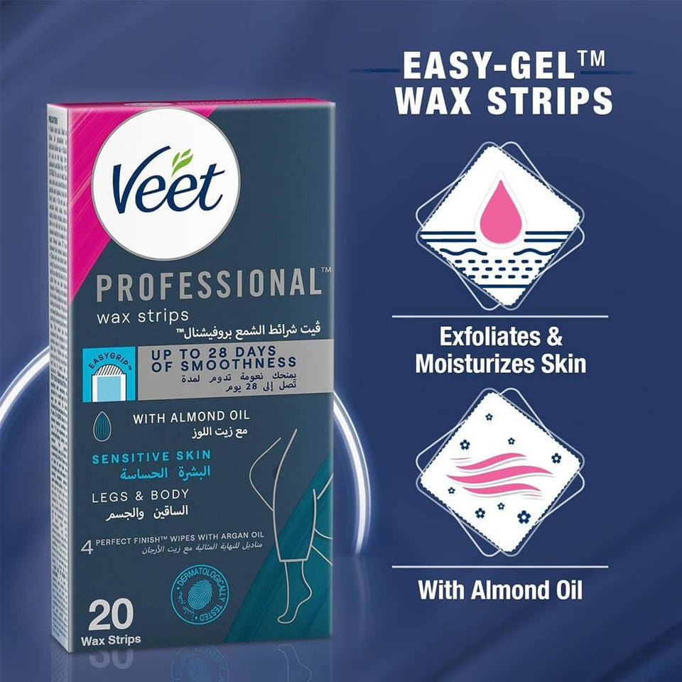 Veet Hair Removal Wax Strips for Sensitive Skin Easy-Gel Formula 20 strips
