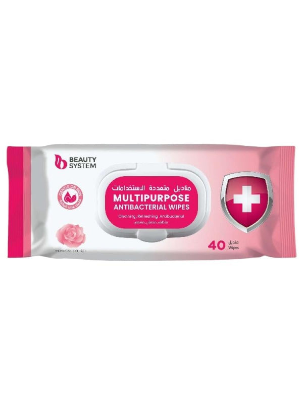 Beauty System Antibacterial Wipes with Rose Extract - 40 Count