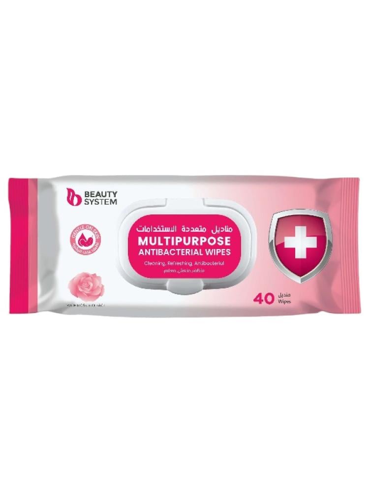 Beauty System Antibacterial Wipes with Rose Extract - 40 Count