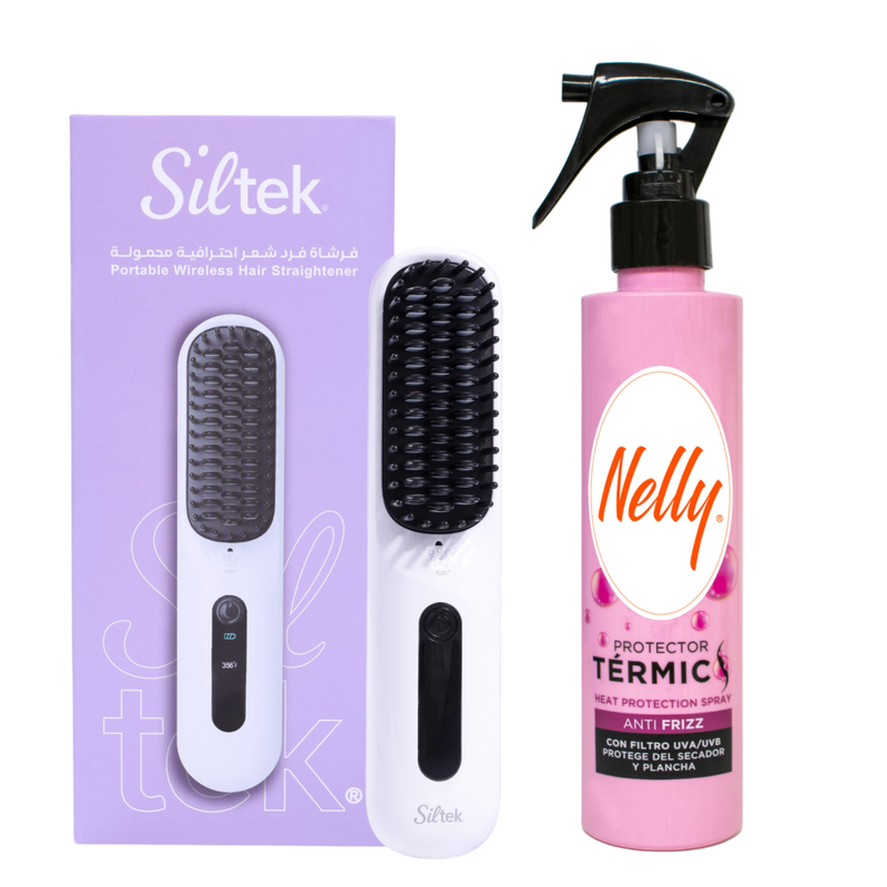 Siltek Straightening Brush & Indigo Heat Protectant Spray Kit