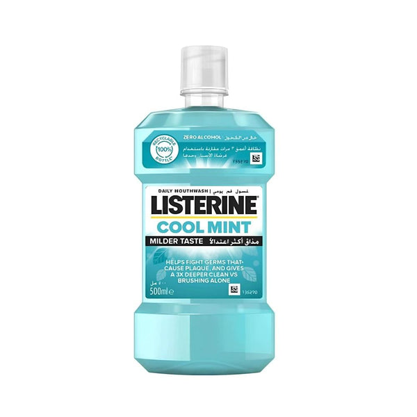 Listerine Cool Mint Mouthwash Alcohol-Free Daily Plaque Reduction 500ml
