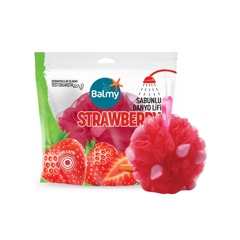 Balmy Strawberry Bath Loofah with Soap Bar Exfoliating Bath Sponge