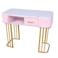 Salon System Pink Manicure Table with White Top & Gold Legs
