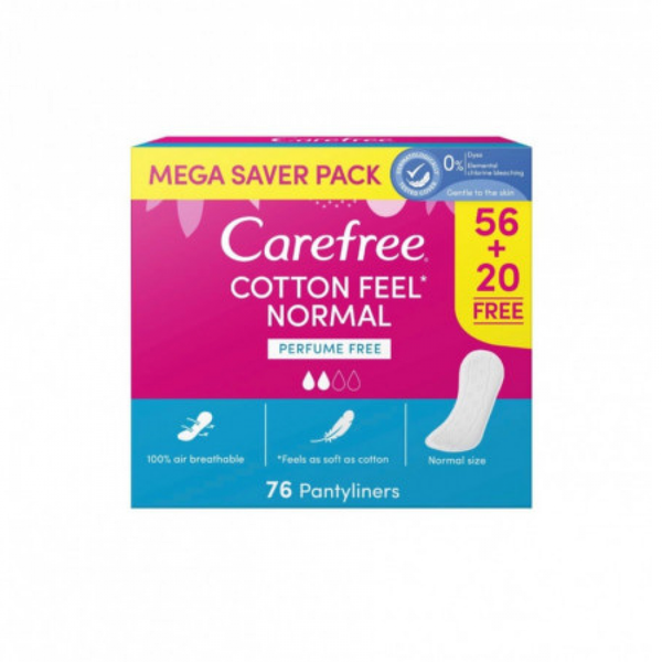 Carefree Regular Daily Panty Liners, Fragrance-Free, Cotton, 76 Count