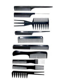 Hair System Comb Set 10 Pieces Black Hair Styling