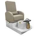 Salon System Pedicure Chair - Beige Leather, White Base, Storage Drawers