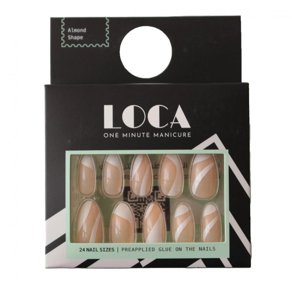 Almond Press On Nails Nude And White Gradient Durable Adhesive LOCA 24 Pieces