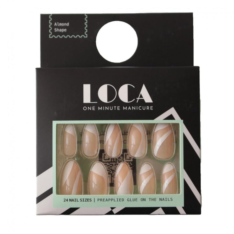 Almond Press On Nails Nude And White Gradient Durable Adhesive LOCA 24 Pieces