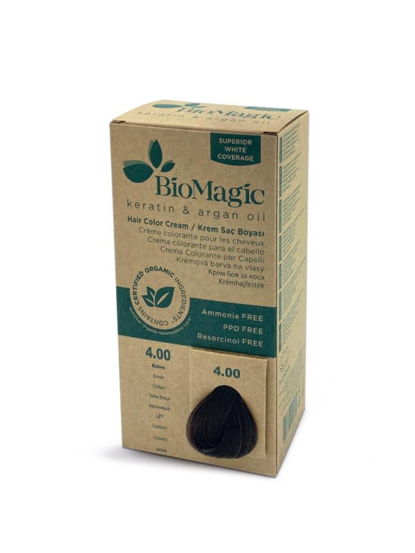 BioMagic Hair Color Cream 4.00 Brown | Keratin & Argan Oil