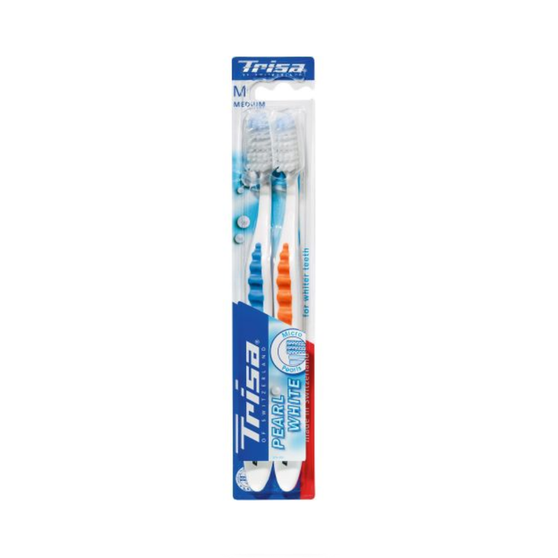 Trisa Pearl White Medium Toothbrush for Plaque Removal & Sensitive Gums