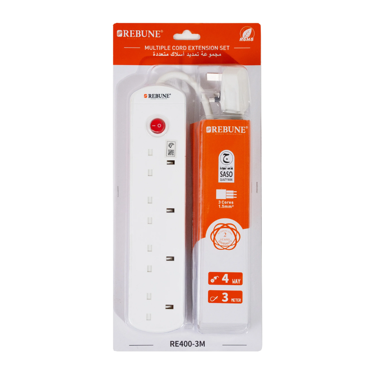 Rebune 4-Outlet Power Strip 2990W 5-Meter Cord RE400-5M