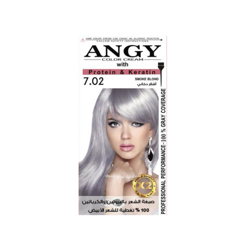 Angy Protein & Keratin Permanent Hair Dye, Smoky Blonde 7.02, 252 ml