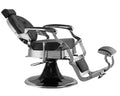 Salon System Men's Barber Chair Black Leather Silver Iron Reclining