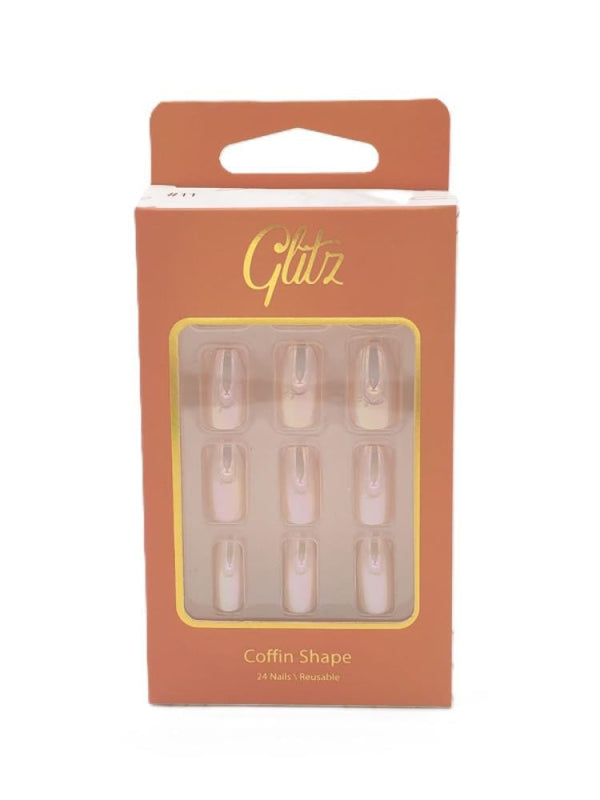 Glitz Press-On Nails Coffin Chrome Pink - 24 Pieces